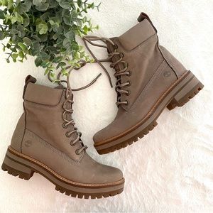 Timberland Courmayeur Valley Lace-Up Boots Womens 7.5 NWOB Taupe Nubuck Leather